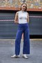 Yüksel Bel Seam Detail Sporty and Stylish Stretch Fabric Knitted Trousers Navy Blue - 4