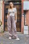 Women's Brioche Knit High Waist Stretchy and Drapey Knitwear Pantalon Mink