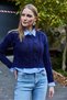 Women's Paneled Shirt Detailed Cropped Sweater Navy Blue - 4