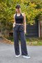 Women's high waist knit pants - smoke - 4