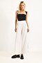 Women's Trousers with Side Stripes Wide-Leg White
