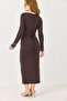 Lace collar Cashmere fabric long dress brown - 5