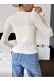 V-Neck 100% Cotton Knitwear Lace-Like Knit Pattern Button Detailed Cardigan - 3