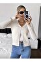 V-Neck 100% Cotton Knitwear Lace-Like Knit Pattern Button Detailed Cardigan - 5