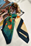 Floral Print Navy Blue Edge Detail Silk I Satin Scarf (70*70cm) - 2