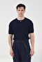 Dar Cut-Out Zippered Navy Blue Tricot T-Shirt