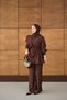 Women's Sewing Detail Ruffled Waist Tie-Detail Set Brown - 5