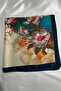 Floral Print Navy Blue Edge Detail Silk I Satin Scarf (70*70cm) - 3