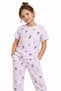 Girls Cat Print Cotton Pajama Set – T-Shirt & Full Pants Nightwear - 7