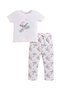 Girls Flamingo Print Cotton Pajama Set – T-Shirt & Full Pants Nightwear
