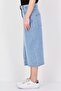 Women Washed Denim Midi Skirt, Light Blue - 3