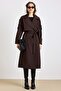 Casual Half Lined Trench Coat with Epaulet and Cape Detail Brown 6844 - 6
