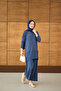 Women's Sewing Detail Slit Set Indigo Blue - 3
