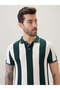 Vertical Stripe Regular Fit Green Polo T-shirt - 4