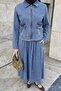 Double Pocket Zippered Light Blue Denim Suit - 2