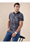 All-Over Floral Print Regular Fit Black Polo T-shirt - 6