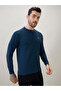 Solid Brand Logo Print Regular Fit Teal Henley Neck T-shirt - 2