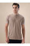 Textured Contrast Tipping Henley Neck Beige T-shirt