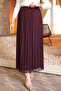 Plum Pleated Flocked Printed Lined Guipure Skirt