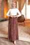 Brown Elastic Waist Lined Chiffon Skirt - 3
