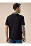Textured Contrast Tipping Regular Fit Black Polo T-shirt - 3