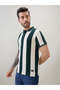 Vertical Stripe Regular Fit Green Polo T-shirt - 2
