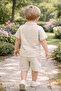 Boys 2 Pc Set “Coastal Stripe” Collared Button-Front Shirt & Draw-Waist Shorts Set - 2