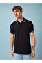 Textured Contrast Tipping Regular Fit Black Polo T-shirt