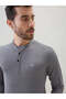 Solid Brand Logo Print Regular Fit Grey Henley Neck T-shirt - 4