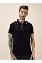 Solid Contrast Tipping Regular Fit Black Polo T-shirt
