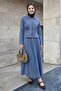 Double Pocket Zippered Light Blue Denim Suit