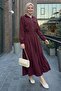 Pocket Cover Detailed Zippered Claret Red Modal Set - 3