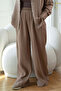Wide Legs Pleats Pants - Brown - Women's Modest Pants Premium Fabric Comfortable Fit