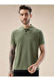 Olive Textured Vertical Stripe Regular Fit Polo T-shirt