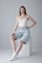 Women's Knee Length Classic 5 Pocket Ice Blue Denim Shorts - 4