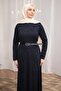 Navy Blue Bel Belt Piece Lace Piece Tulle Dress - 4