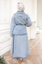 Blue Buttoned Denim Jacket Skirt Set - 2