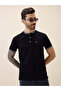 Textured Contrast Tipping Henley Neck Black T-shirt
