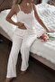 WOMEN'S JERSEY HEART PRINTED AND LACE-DETAIL TOP AND BOTTOM PAJAMA SET - 3