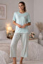 Pijapi̇a Mo Modal Umaş Bicycle Collar Short Sleeved Women's Capri Pajama Set 2930