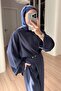 Double-Breasted Casual Suit with Pants - Navy Blue - 3