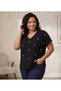 Plus Size Premium Cotton Pack Pearl Embellished Short Sleeve Relaxed Fit V-Neck Blouse - 3