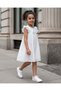 Girls Ivory Solid Textured A Line Dress - 5