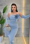 Atlas Fabric Strapless Dress with Glove Detail - Baby Blue - 3