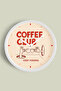 تصميم حديث مكتوب عليه ''COFFEE CLUB'' ساعة حائط للمطبخ - 30 سم - هيكل أبيض مع زجاج أمامي