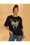 Women Black Placement Print Oversized T-Shirt