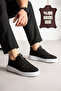 Orion Genuine Leather Men's Lace-Up Thick Sole Casual Black Sneakers