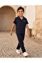 Boys Navy Stripe Shirt With Embroidery & Pull On Pants Set - 5