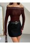 Women's Burgundy Madonna Collar Lace Detailed Blouse Frv12