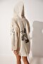 Women's Cream Hooded Printed Linen Jacket Nj129 - 3